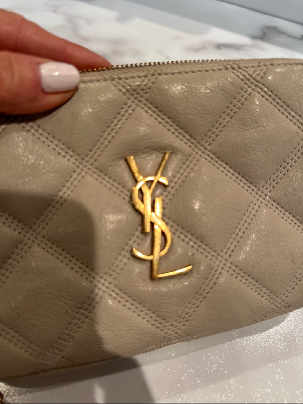 Saint Laurent Cream Quilted Leather Camera Bag with Gold Hardware - Picture 12 of 13